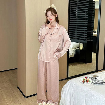 Women's New Arrival Silk-Feel Ice-Silk Lightweight Long-Sleeve Pajama Set Two-Piece Comfortable Homewear Suit