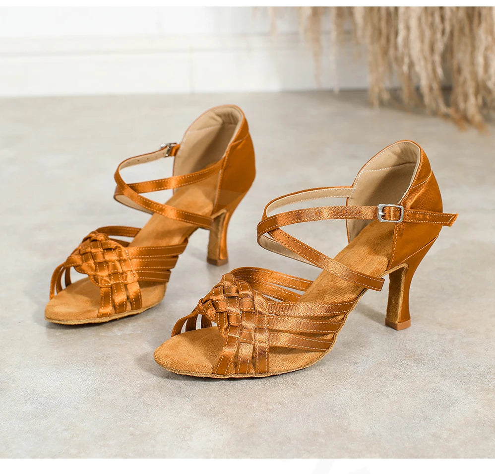 CIDIPAI Women Latin Dance Shoes High Heels Tango Party Dance Shoes For Girls Ladies Satin Salsa Sandals Dancing Ballroom Shoes