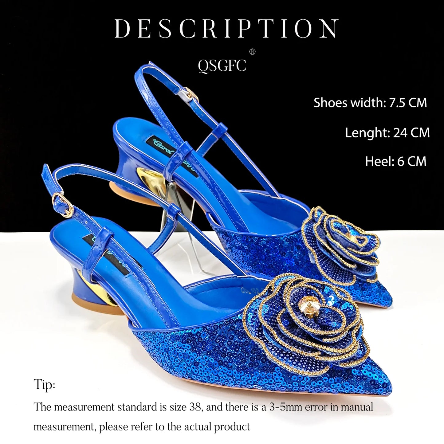 New Arrival Fashion Flower Design Party Wedding Royal Blue Color Pointed Toe Women Shoes and Bag Set Decorated With Rhinestone