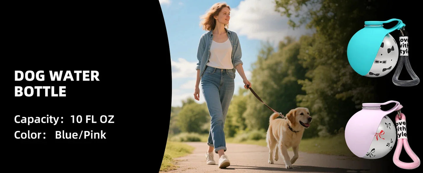 2-in-1 Portable Leak-Proof Compact Dog Travel Water Bottle Stainless Steel Silicon for Small Dogs