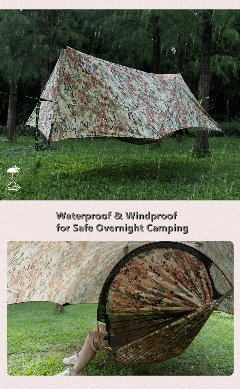 2025 TRAVELER NEW MC Camo Hammock Tent Set with Mosquito Net & Sunshade - Anti-Roll Design for 1-2 Person Outdoor Camping
