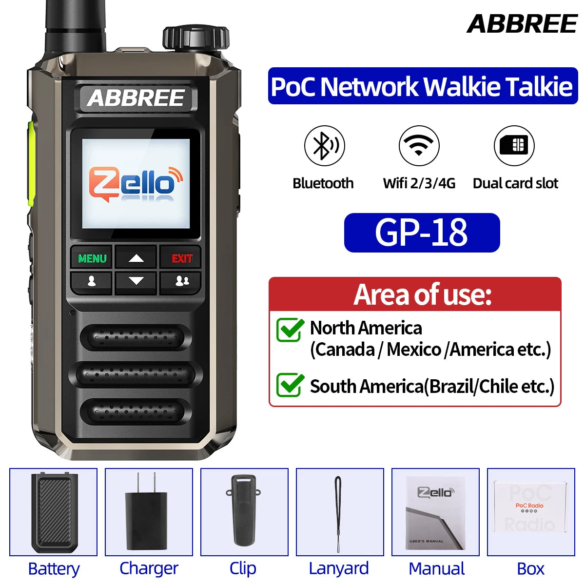 ABBREE GP-18 Zello PoC Radio Global Unlimited Distance Dual SIM Card Slots Android Bluetooth Flashlight WIFI 3G/4G Network Radio
