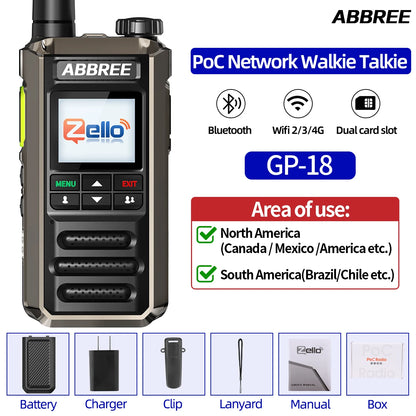 ABBREE GP-18 Zello PoC Radio Global Unlimited Distance Dual SIM Card Slots Android Bluetooth Flashlight WIFI 3G/4G Network Radio