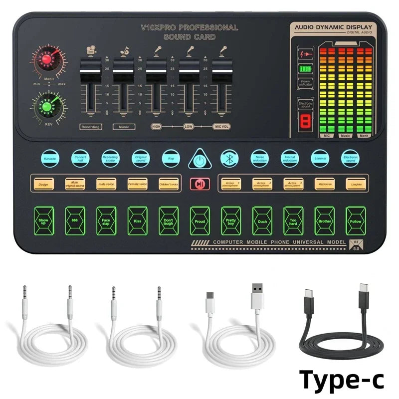 V10XPro Sound Card Studio Mixer Singing Noise Reduction Microphone Voice BM800 Live Broadcast Phone Computer Record V10X Pro set