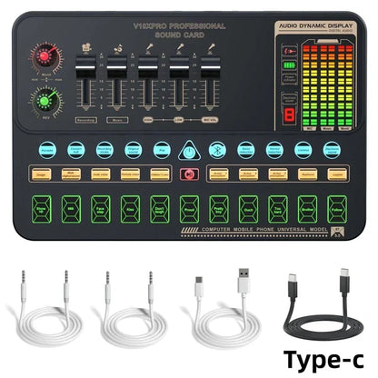 V10XPro Sound Card Studio Mixer Singing Noise Reduction Microphone Voice BM800 Live Broadcast Phone Computer Record V10X Pro set