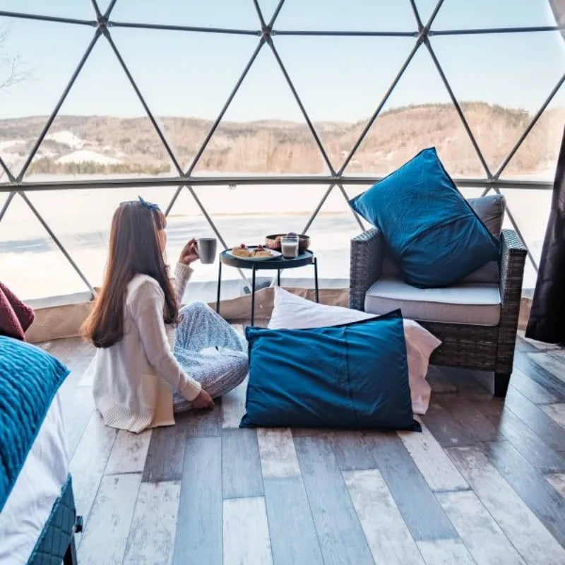 PVC Geodesic Dome Tent, Waterproof Windproof Snow Resistant Luxury Glamping Tent for Resort Hotel Outdoor Party Event Shelter