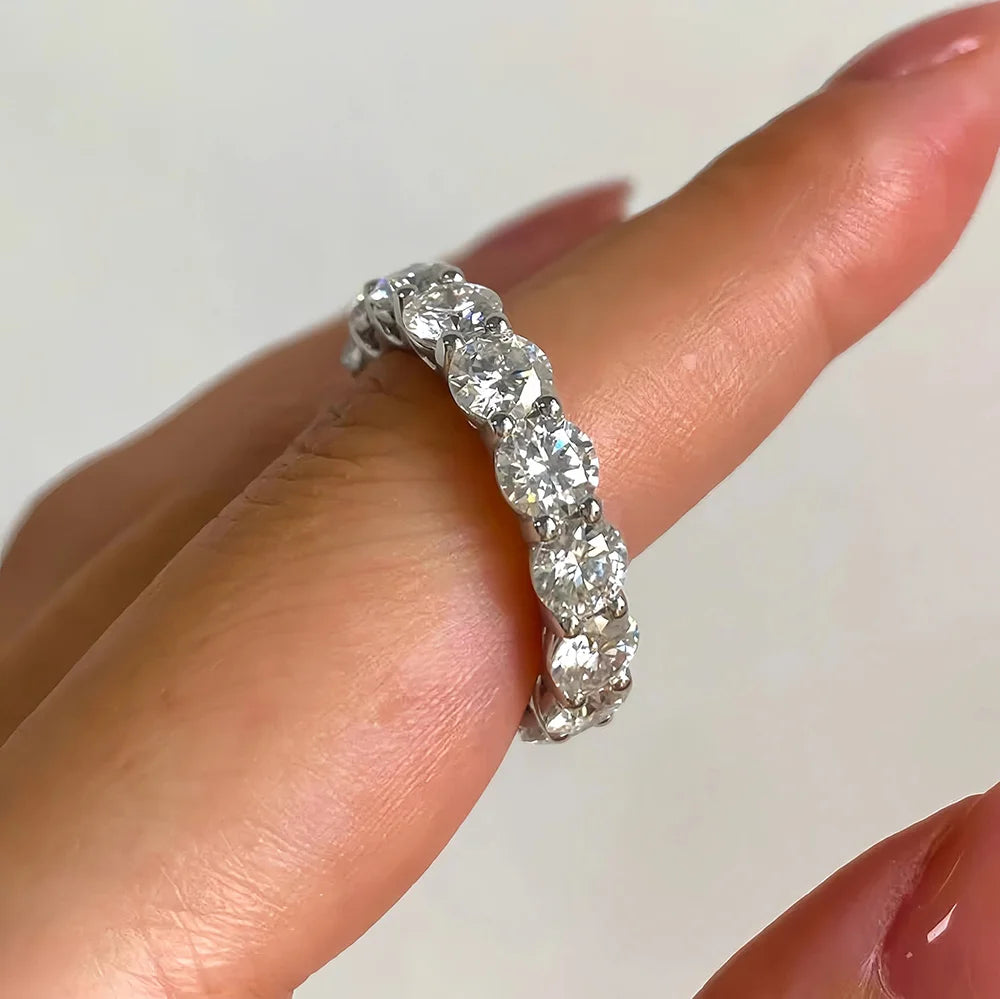 FEOBUR 5mm D Color Moissanite Ring with Certificate Women S925 Sterling Silver Full Diamond Eternity Band Wedding Jewelry Gift
