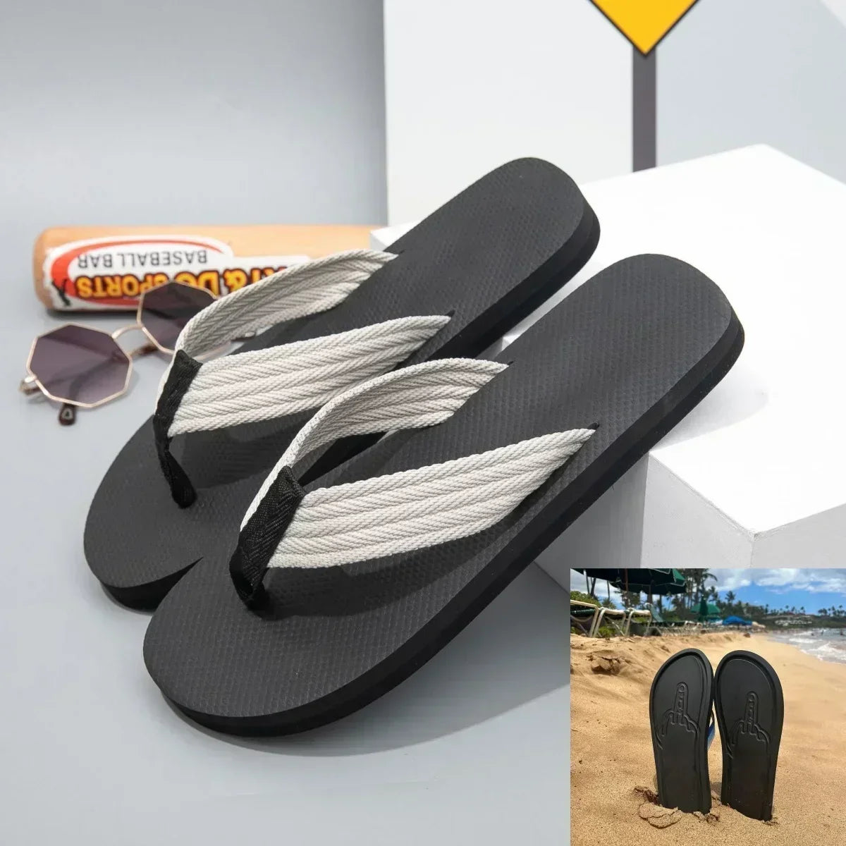 Hidden Middle Finger Slippers Figure with Legs Quick- Dry Flip Flops Parody Middle Finger Beach Summer Comfort Non Slip Sandal