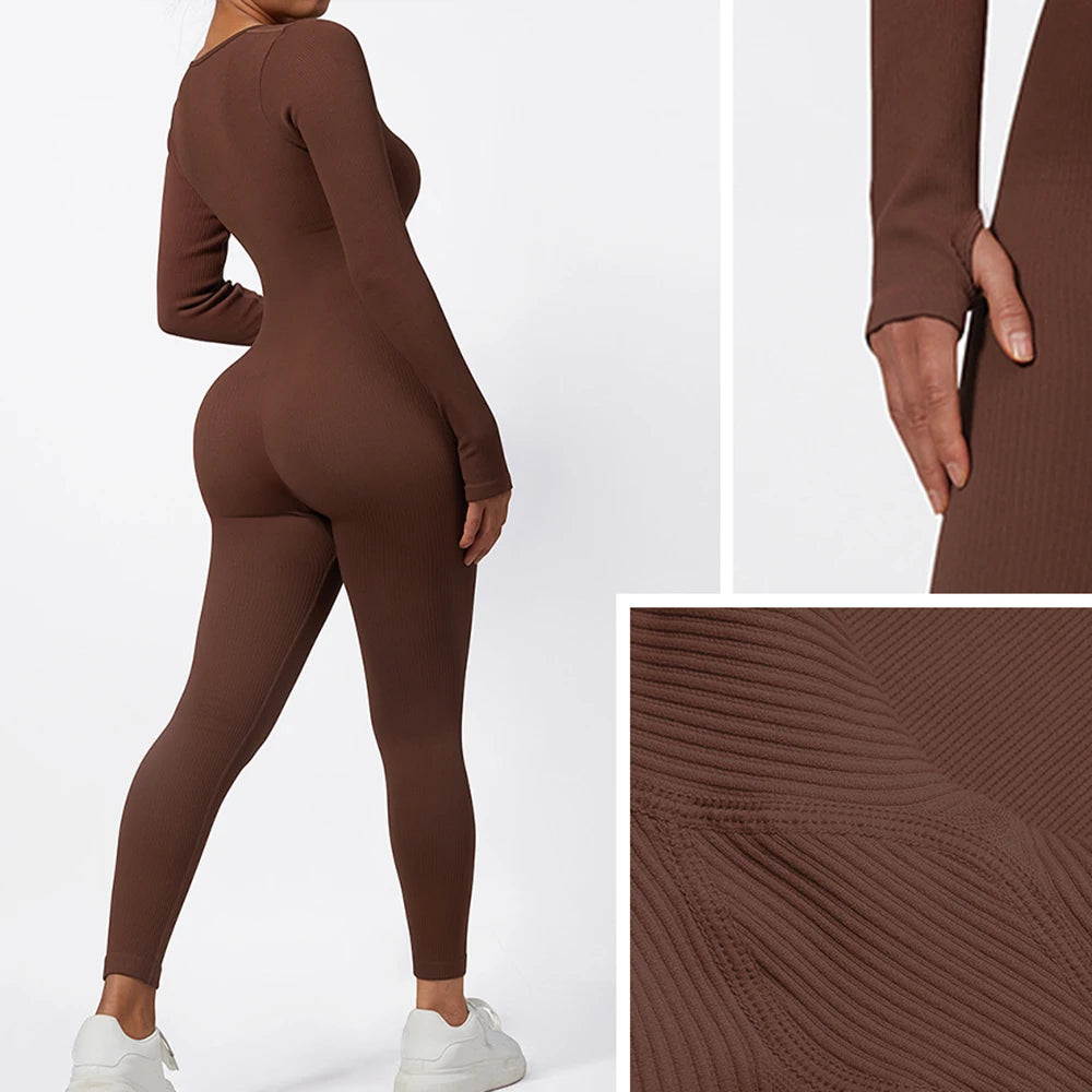 Women Autumn Winter Long Sleeve Jumpsuits Bodycon Slim Fit Streetwear Overall One Piece Bodysuits Outfit Yoga Jumpsuit Women