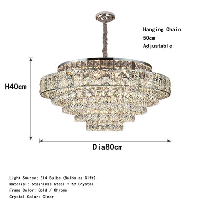 Luxury Glittering Crystal Long Pendant Lights Modern Lustres LED Oval Hanging Lamps for Ceiling Home Decor for Dining Room