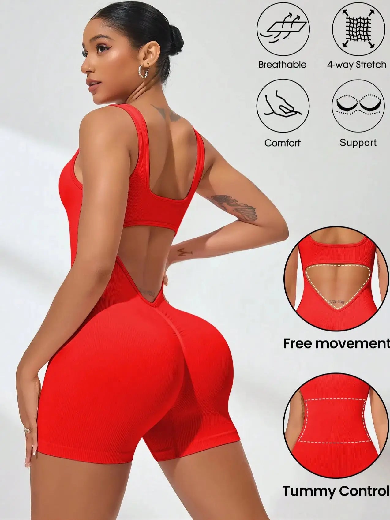 Sexy With V-shaped Exposed Waist Women's Summer Jumpsuits Fitness Daily Wear Casual Yoga Workout Jumpsuits