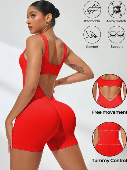 Sexy With V-shaped Exposed Waist Women's Summer Jumpsuits Fitness Daily Wear Casual Yoga Workout Jumpsuits