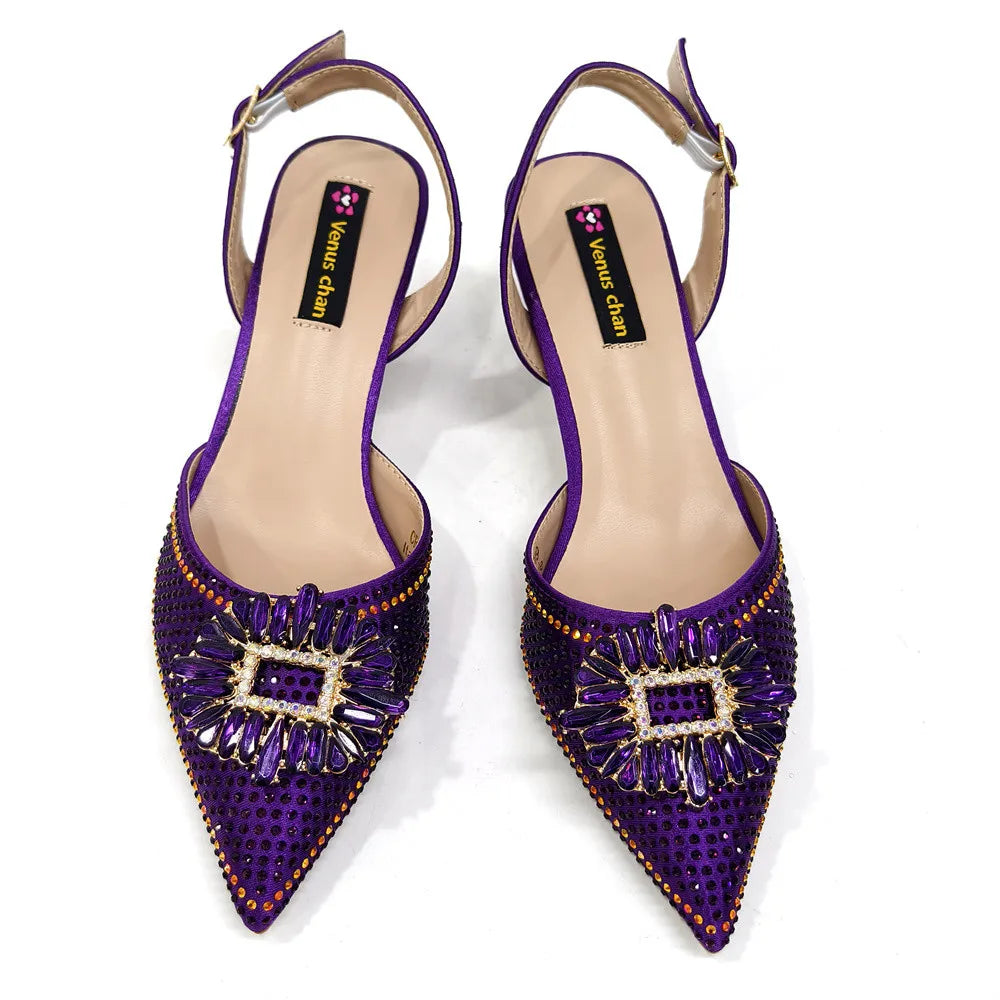 Latest Elegant Wedding Italian Diamond Design Shoes Women's African Party Shoes Crystal Shoes High School High Heels