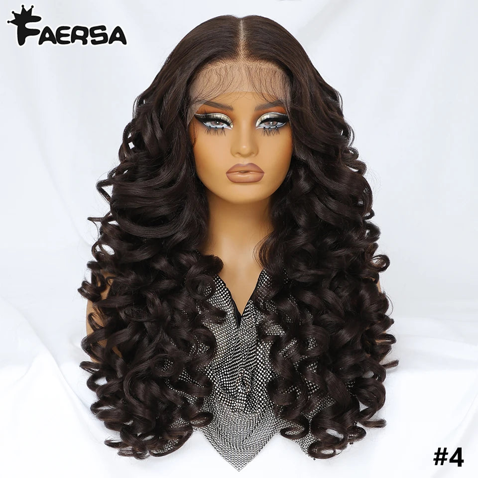 Latisha 13X6 HD 13X5X1 Synthetic Lace Front Wigs Curly Pre Plucked Lace Frontal Wig with Bangs for Women Highlight with Babyhair
