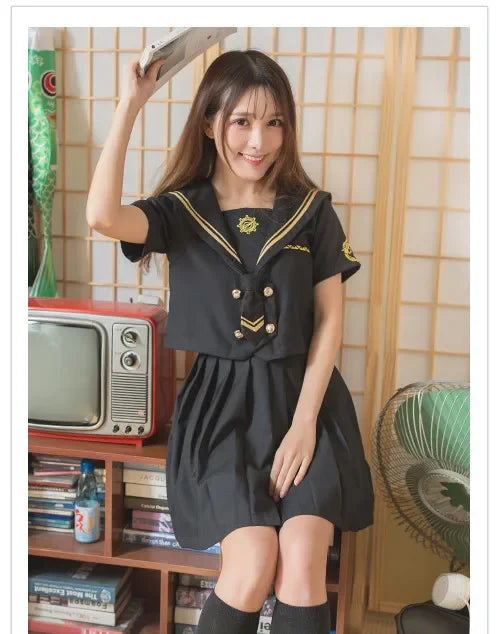 Spring Autumn Long Sleeve Japanese JK Sets School Uniforms Girls Musketeers High School Women Novelty Pleated Skirt Sailor Suits
