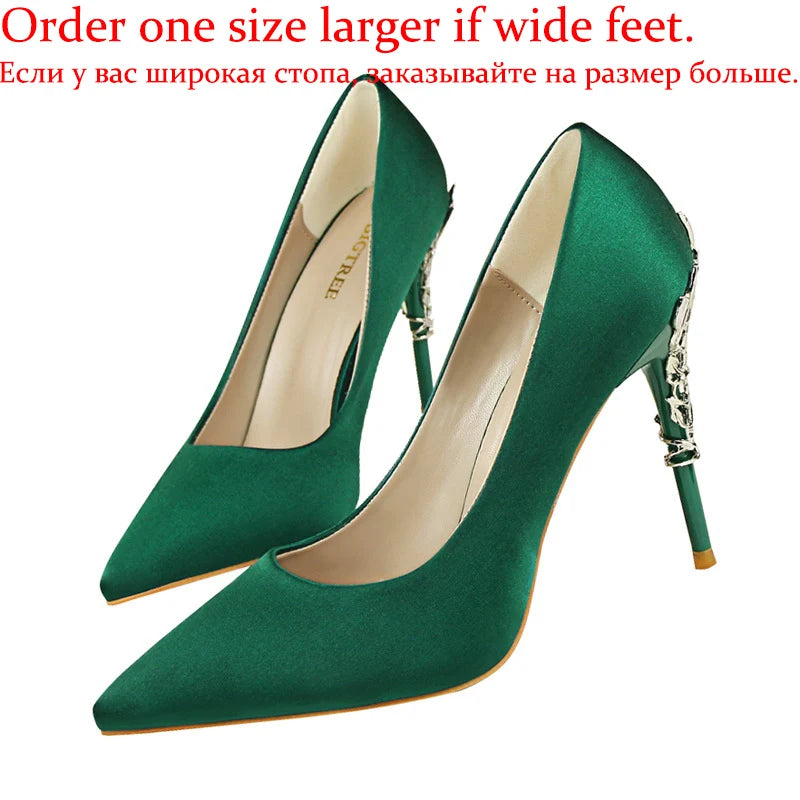 Women Luxury Metallic Decoration Heel Wedding Shoes Lady Trendy 10cm High Heels Pointed Toe Shoes Female Premium Gray Shoes