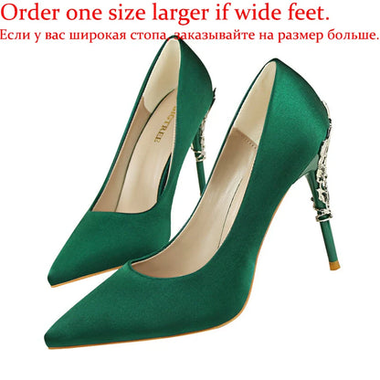 Women Luxury Metallic Decoration Heel Wedding Shoes Lady Trendy 10cm High Heels Pointed Toe Shoes Female Premium Gray Shoes