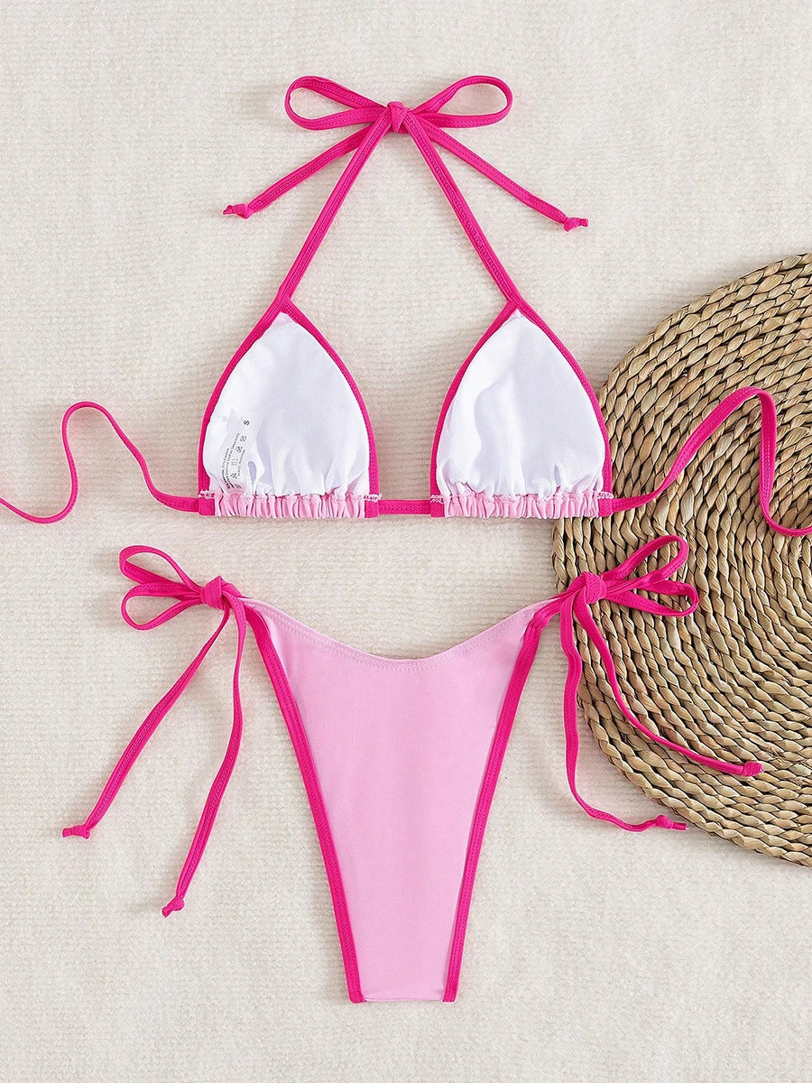 Sexy  Contrast Color Separates Micro Bikini 2026 Women's Swimsuit Female Swimwear Mini Thong Bikinis Set Two-piece Bathing Suit