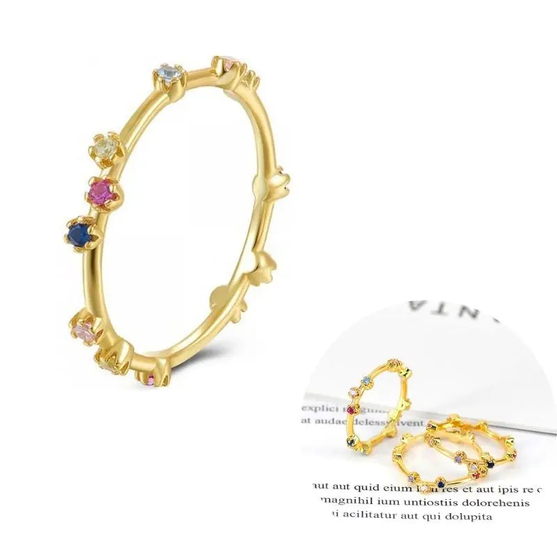 24K Gold Plated Colorful Crystal Gold Rings Turquoise Engagement Wedding Anniversary Ring Light Luxury Fashion Jewelry Gifts A40