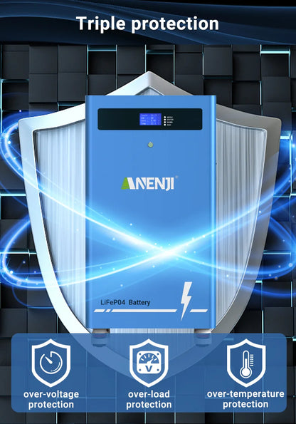 ANENJI 51.2V 314Ah 16Kwh LiFePO4 Battery 6000 Cycles With Wheels Bluetooth BMS 200Ah Supports 15 Units Parallel  Solar System