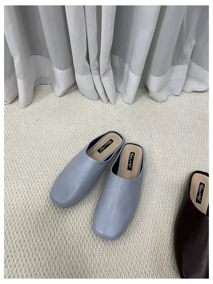 Fashion Square Toe Flat Slippers Women Casual Slip On Mule Luxury Brand Outsides Slides Elegant Pleated Ladies Shoes Sandal Flip