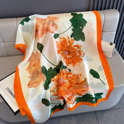 180*90cm Large Silk Satin Scarf Women Fashion Printed Scarf Spring And Summer Styles New Shawl Wrap Female Hand 2025 NEW