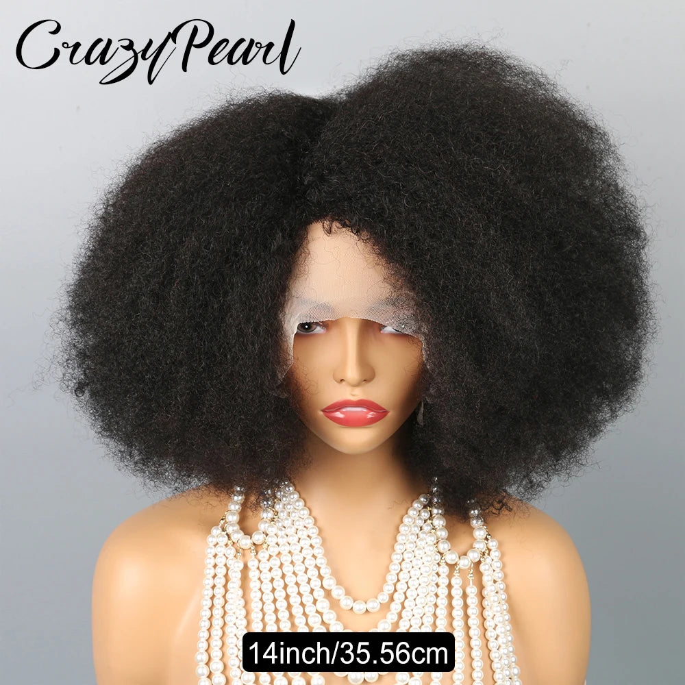 Afro Kinky Curly Wig 13X2 T Part Lace Front Wigs 200% Density Human Hair Blended Kinky Curly Lace Frontal Wigs for Black Women