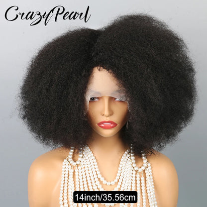 Afro Kinky Curly Wig 13X2 T Part Lace Front Wigs 200% Density Human Hair Blended Kinky Curly Lace Frontal Wigs for Black Women