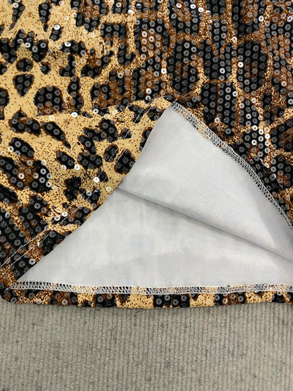 Y2K Spicy Girl Style Leopard Print Sequin Contrasting Camisole Fashionable Aesthetics Sexy Slim Sleeveless Vest Women's Clothing