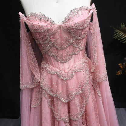 Sharon Said Elegant Off Shoulder Sage Green Evening Dress with Cape Sleeves Sweetheart Luxury for Weddig Party SS215 Customized