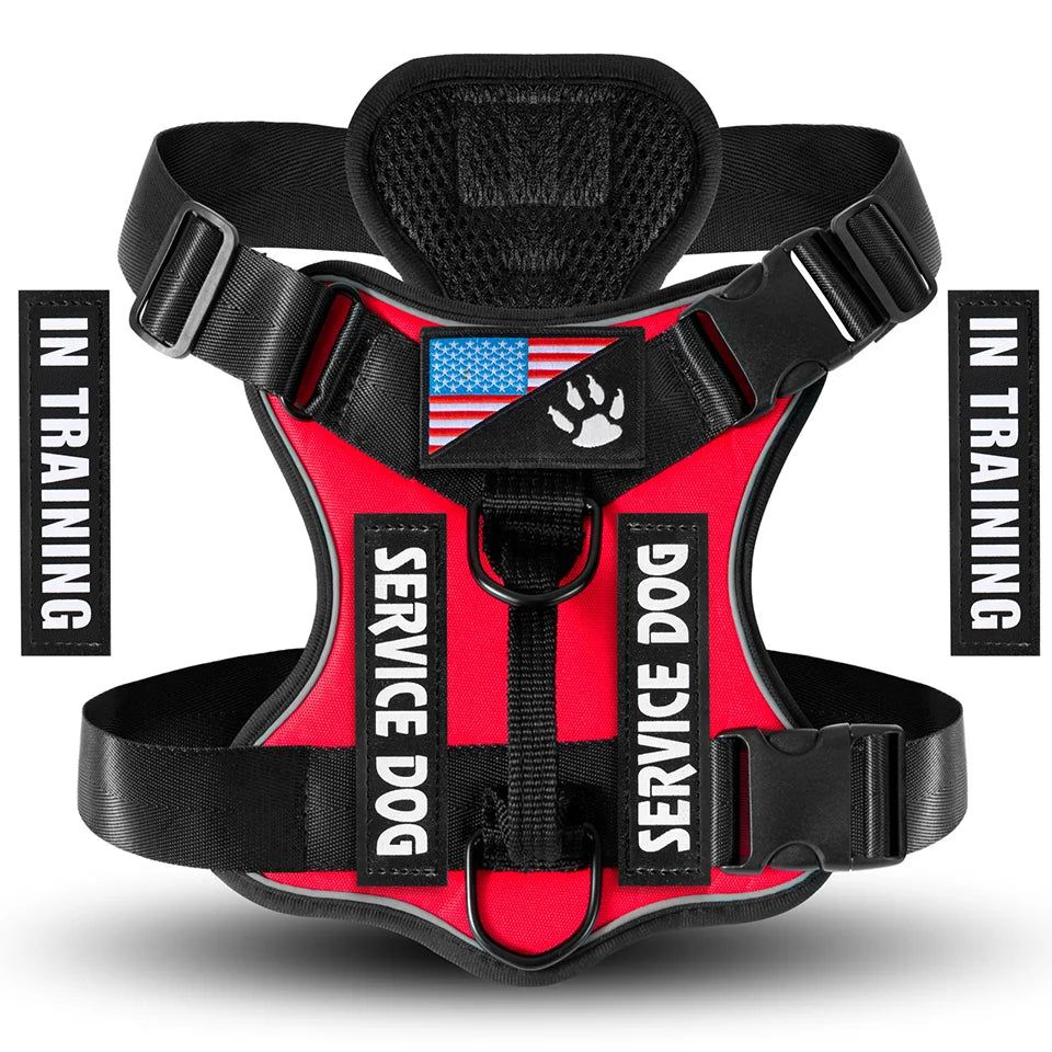 Service Dog Harness, No Pull Reflective Adjustable Pet Vest, Handle & Patches, Breathable Mesh, Easy On-Off for Small Large Dogs