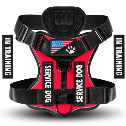 Service Dog Harness, No Pull Reflective Adjustable Pet Vest, Handle & Patches, Breathable Mesh, Easy On-Off for Small Large Dogs