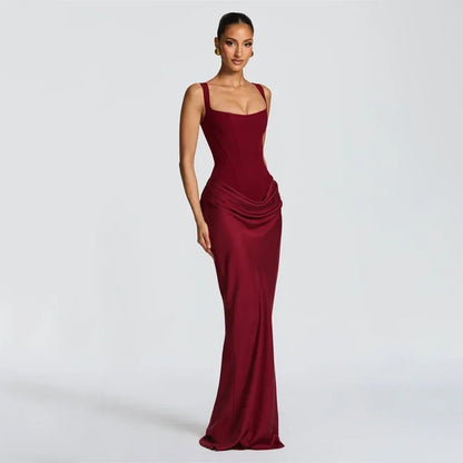 Solid Pleated Strapless Women's Dress Backless Off-shoulder High Waist Split Female Dresses 2026 Sexy Summer Evening Party Gown