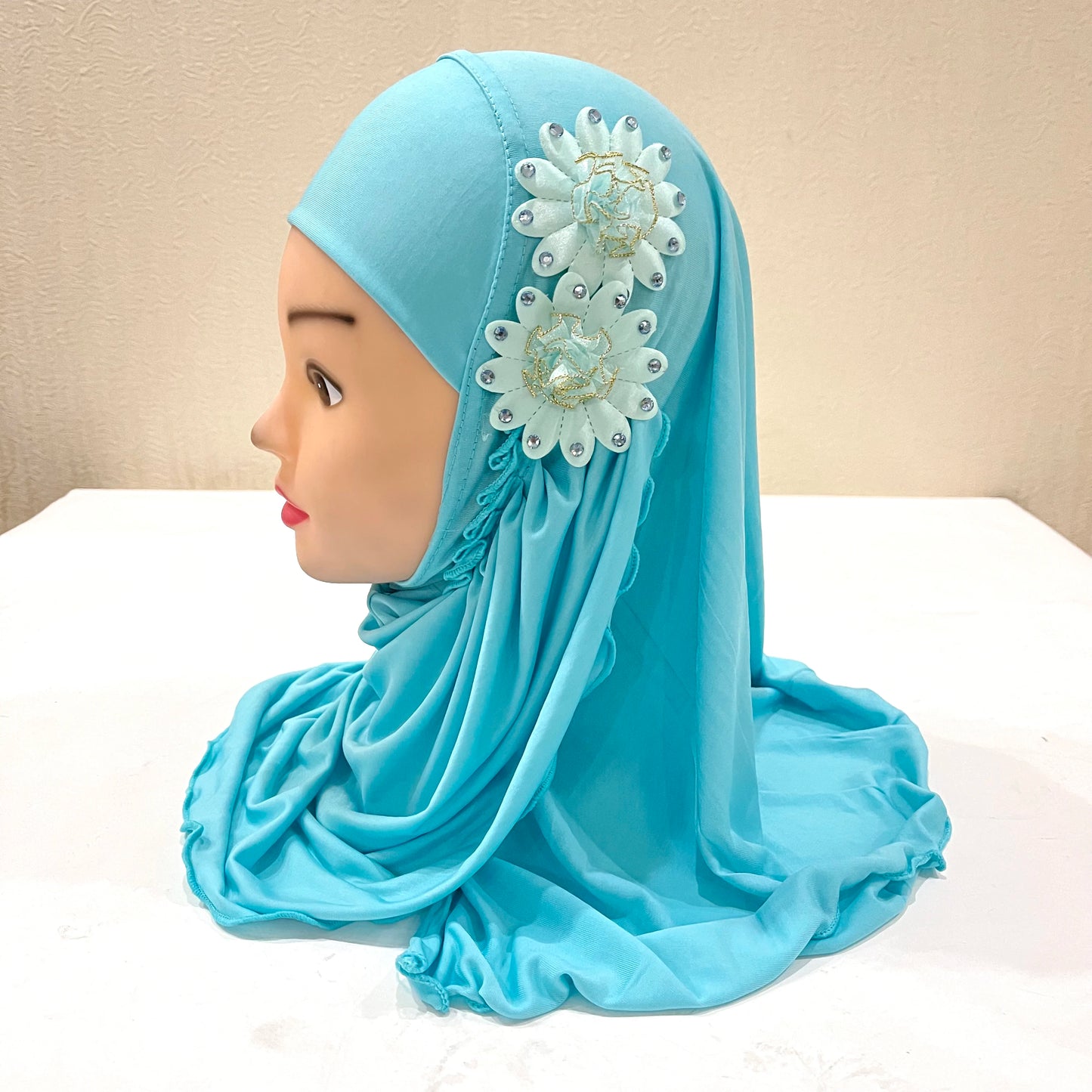 H081 beautiful small girl hijab with flowers cute hijab hats women's caps can fit 2-6 years old girls
