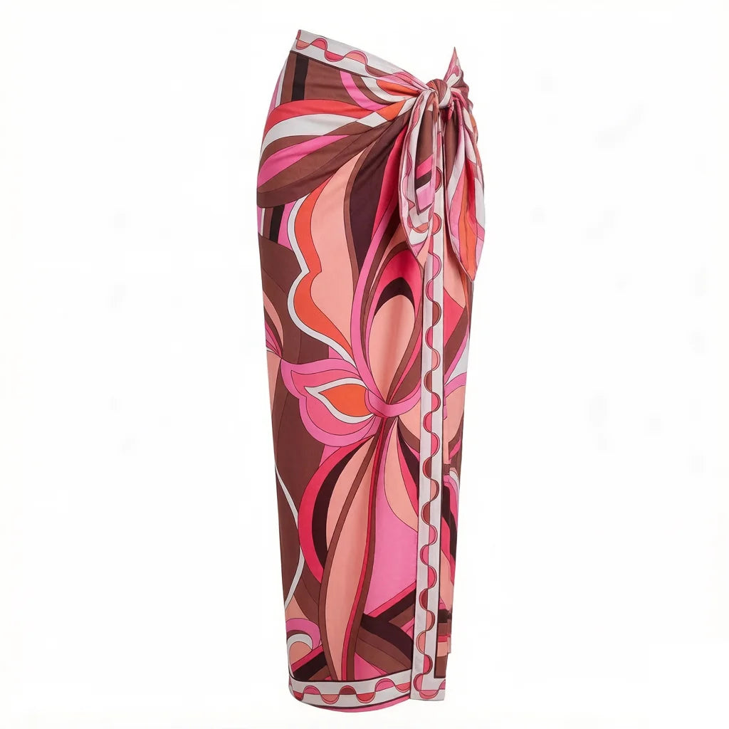 2026 New Long Sleeve Vintage Print One Piece Swimwear Zipper Women Bathing Suit And Wrap Skirt Surfing Swim Suit Beachwear