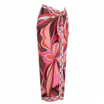 2026 New Long Sleeve Vintage Print One Piece Swimwear Zipper Women Bathing Suit And Wrap Skirt Surfing Swim Suit Beachwear