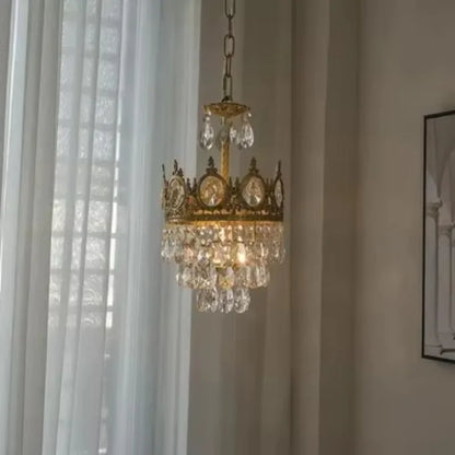 Modern Luxury Chandelier LED Crystal Vintage French Pendant Lamps for Living Dining Table Room Golden Crown Lighting Home Deocr