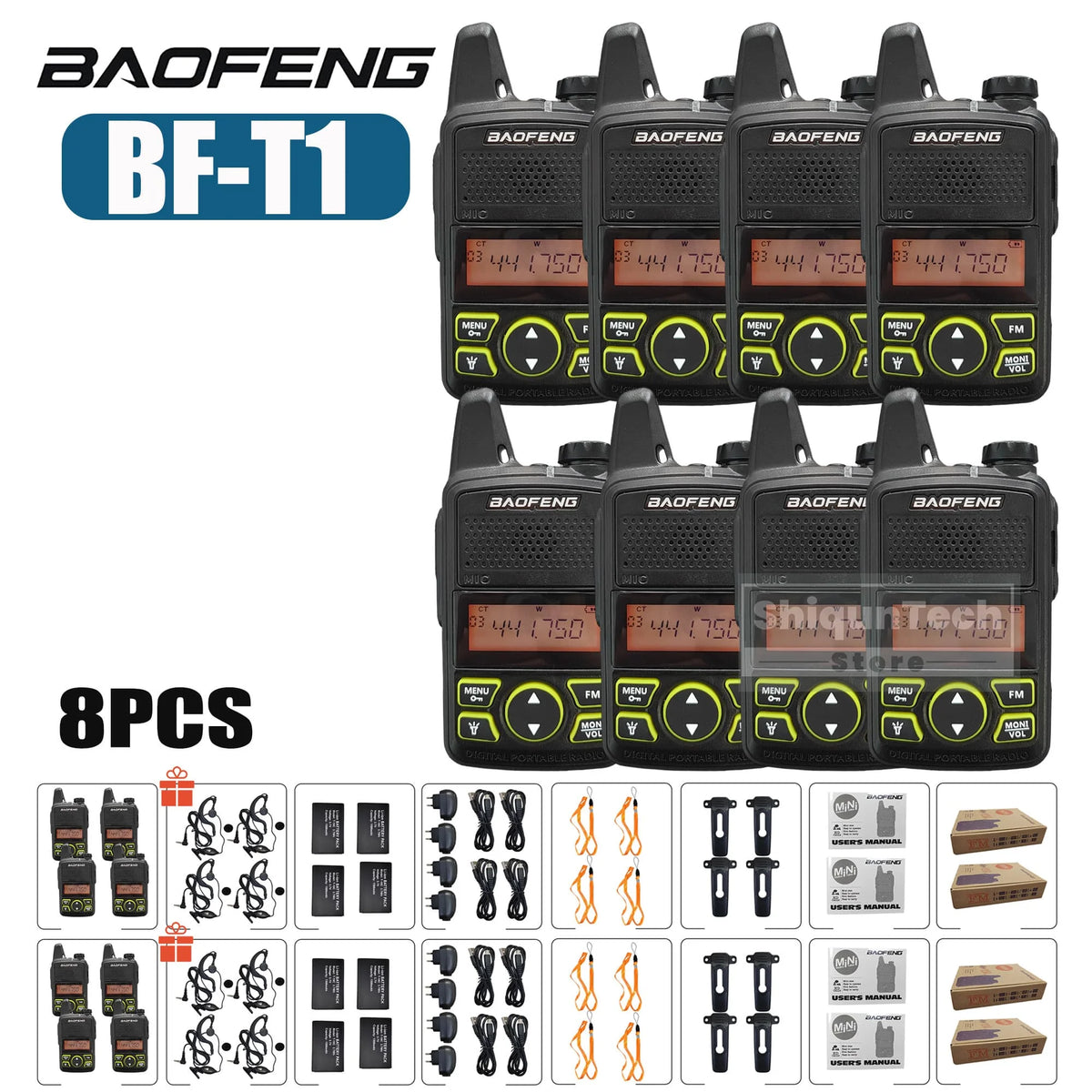 Baofeng BF-T1 Mini Two Way Radio UHF 400-470MHz FM Radio Receiver 5W 20CH Transceiver T1 Walkie Talkie For Kids Gifts 1/2/4/6PCS