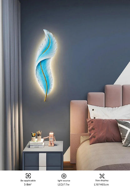 Nordic Feather Wall Lamp, Living Room, Bedroom, Headboard, Foyer, Creative Feather Lamp, Resin Aisle, Minimalist Background Ligh