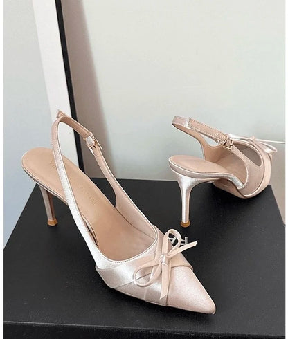 Luxury High Heels Sandals Bow Pointed Toe Women's Shoes Sexy Pumps Slippers Elegant Party Fashion Slides Stilettos Mujer Zapatos