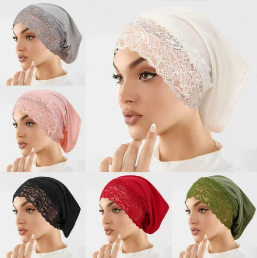 Malaysian Style Lace Hijab Cap, Breathable Undercap for Muslim Women, Elegant Headwear for Daily Prayer