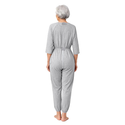 Women Special Needs Clothing Cotton Elderly Anti-Strip Adaptive Jumpsuit Back Legs Zip Long Sleeve Long Pants Nursing Rompers