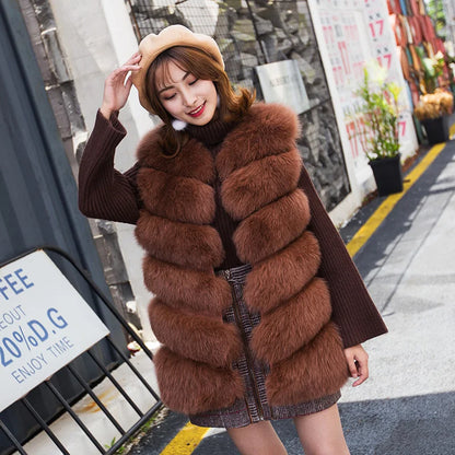 Women Natural Real Fox Fur Vest Autumn Winter Ladies 6 Strips Gilet Sleeveless Genuine Fur Coat Female Real Fur Vest Waistcoat