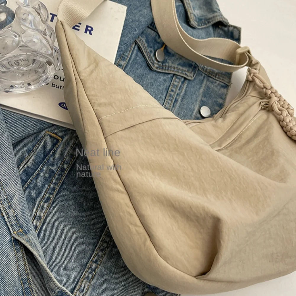New Fashion Canvas Crossbody Bags Korean Simplified Shoulder Bag Large Capacity Sports Hobos Bag Solid Color Dumpling Bag