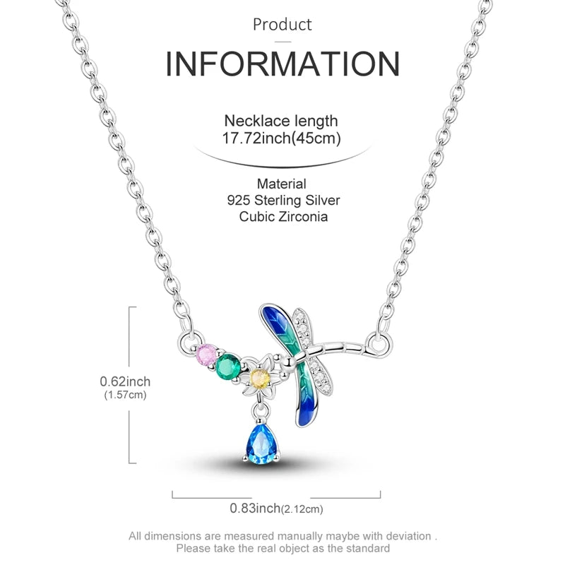 Luxury Necklace 925 Silver Original Sterling Zircon Dragonfly Butterfly Firefly Star Moon Chain Link For Women Wedding Jewelry
