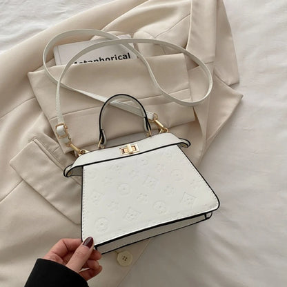 Fashion Embossed Top Handle Bags for Women,Metal Turn Lock Handbag, Adjustable Crossbody Strap,versatile Purse for Daily Outings