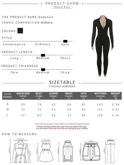 Weird Puss Fitness Jumpsuit Women Zip Skinny Long Full Activity Casual Sporty Solid Street Workout Simple Classic Tight Overalls
