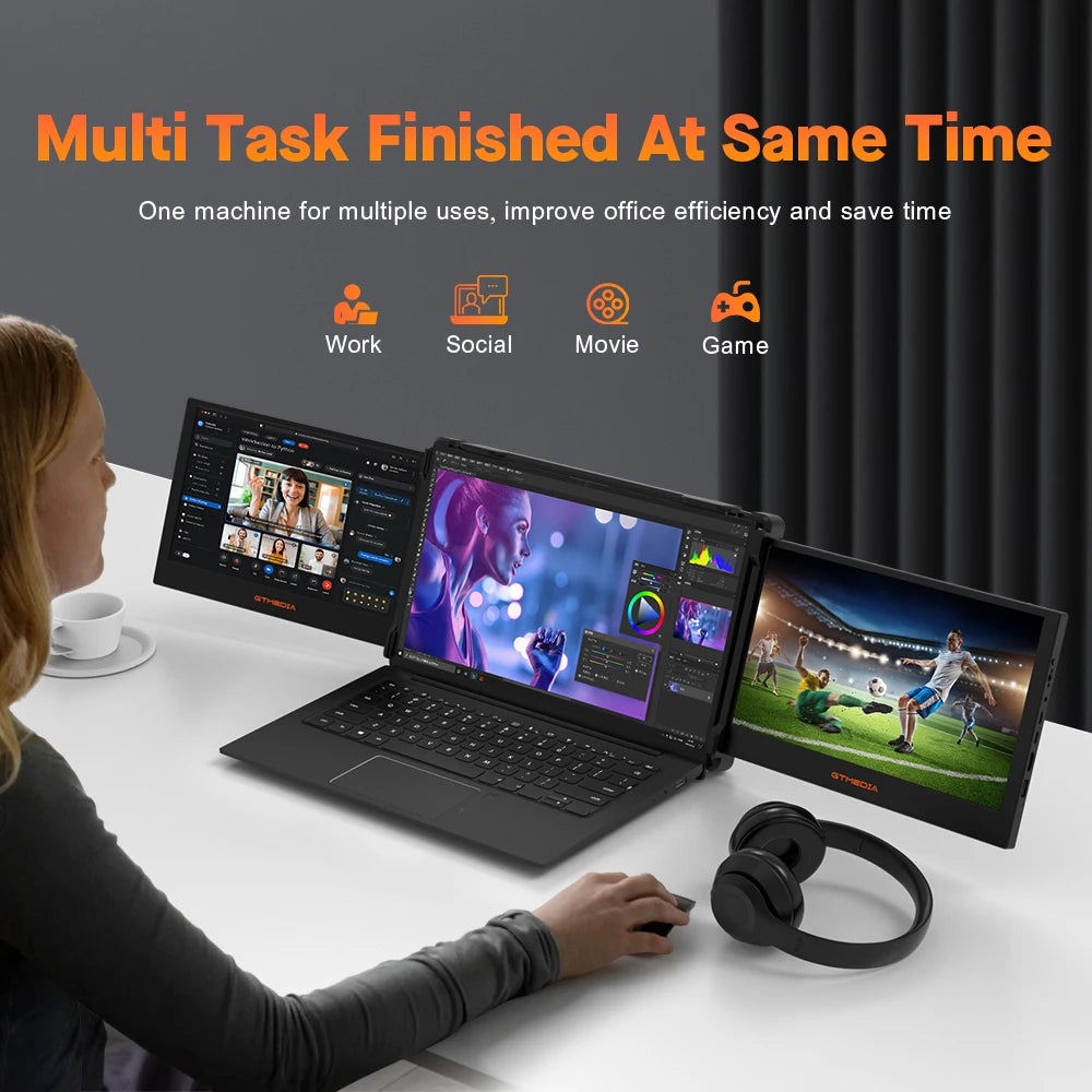 GTMEDIA 11.6Inch Portable Monitor 1920*1080 IPS FHD Triple Dual Extender Screen Full View Fold Display For 13.0-17.3Inch Laptops