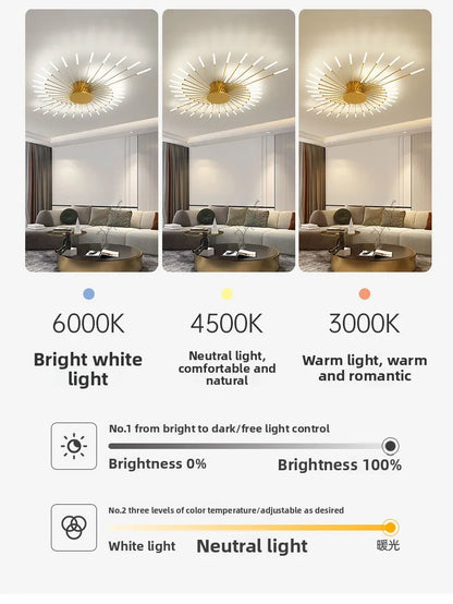 Minimalist LED Ceiling Lamp, Elegant Swirl Firework Design for Living Room, Bedroom, Dining Room