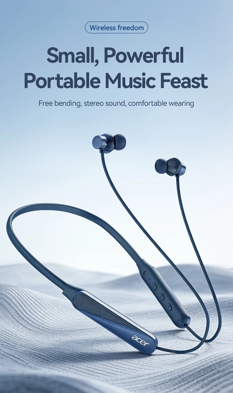 Acer Ohr561 Wireless Neckband Bluetooth Headphones, In-Ear Design, Comfortable to Wear, Bluetooth 5.4 Chip with Low Power Consumption, 20 Hours of Long-Lasting Battery Life, Dedicated for Sports and Running
